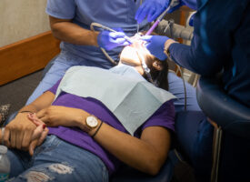 Dental patient receiving treatment.